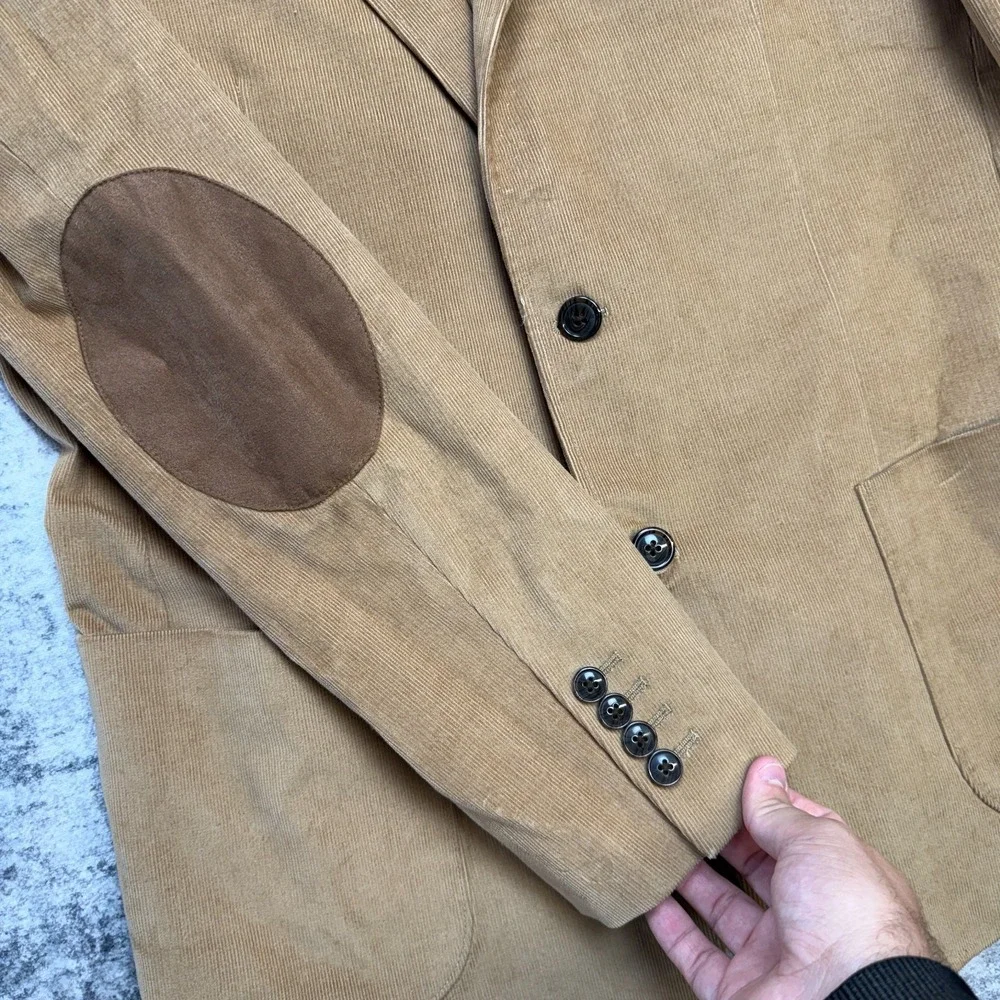 Lands End Blazer Mens 42 Tan Brown Corduroy Sport Coat Jacket Elbow Patches Ivy